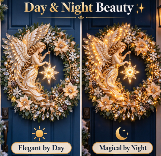 ✨🕊️ Light Up Your Christmas Door – Angel LED Wreath with Glowing Star