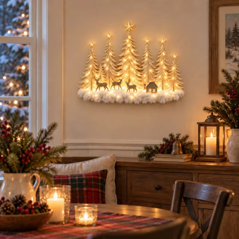 🌲 Enter a Winter Wonderland - Lighted Woodland Forest Wall Decor