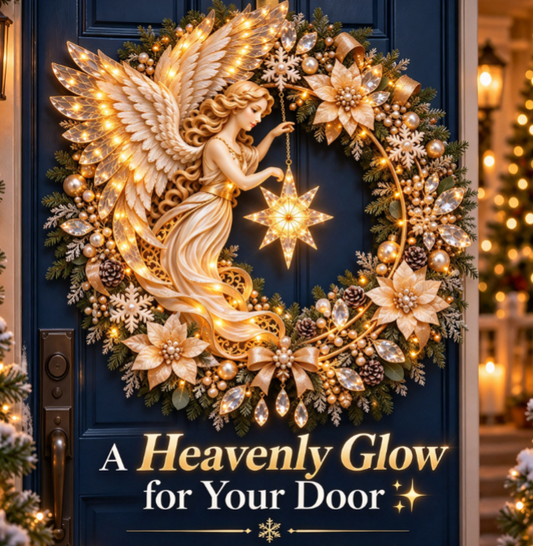 ✨🕊️ Light Up Your Christmas Door – Angel LED Wreath with Glowing Star