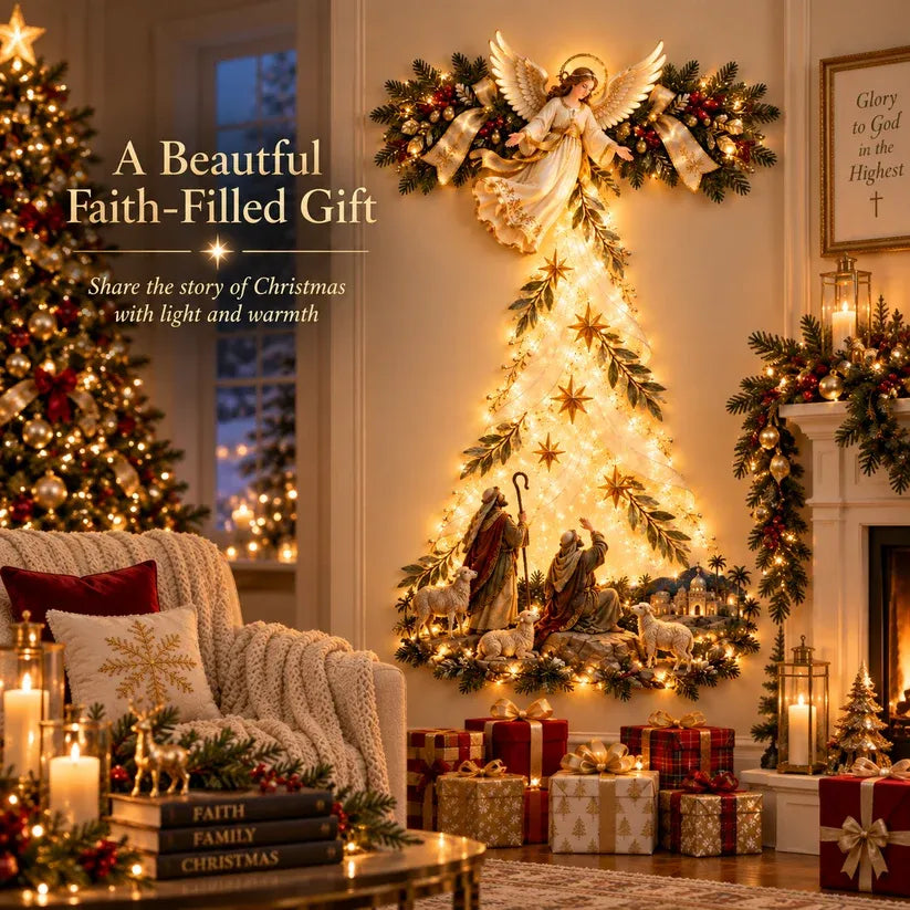 ✨ Christmas Angel Shepherd Wall Art with LED Lights – Nativity Scene Wall Decor