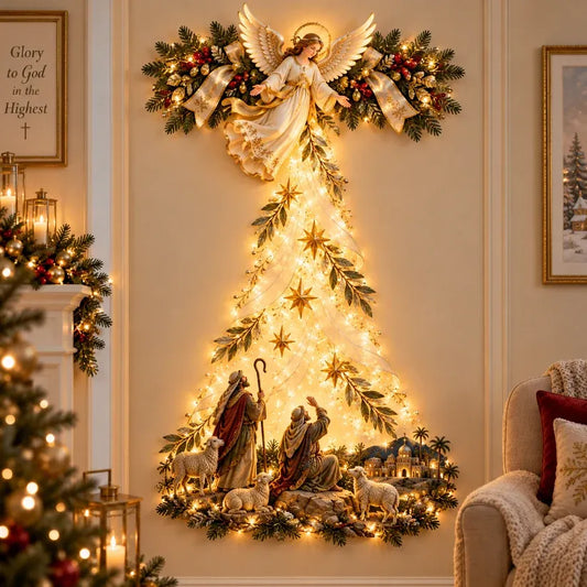 ✨ Christmas Angel Shepherd Wall Art with LED Lights – Nativity Scene Wall Decor