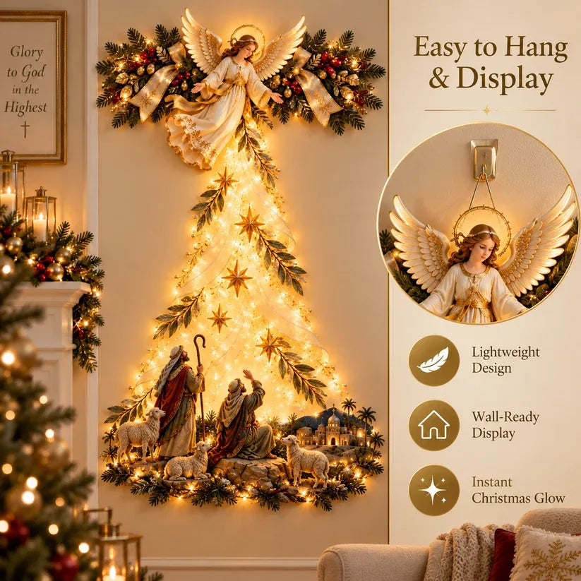 ✨ Christmas Angel Shepherd Wall Art with LED Lights – Nativity Scene Wall Decor