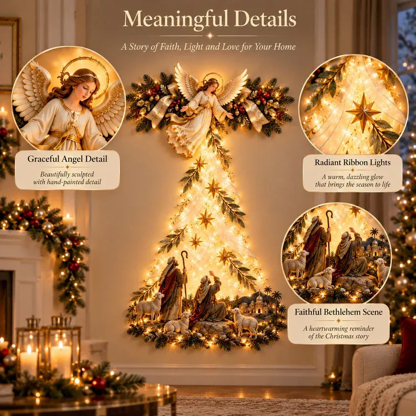 ✨ Christmas Angel Shepherd Wall Art with LED Lights – Nativity Scene Wall Decor