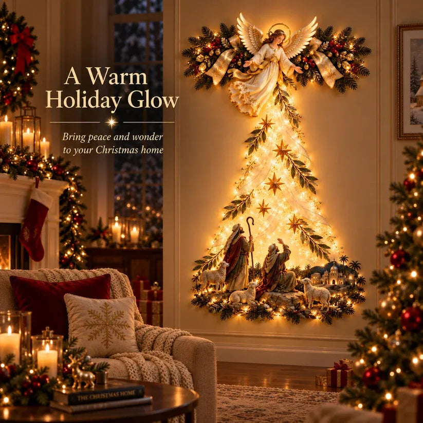 ✨ Christmas Angel Shepherd Wall Art with LED Lights – Nativity Scene Wall Decor