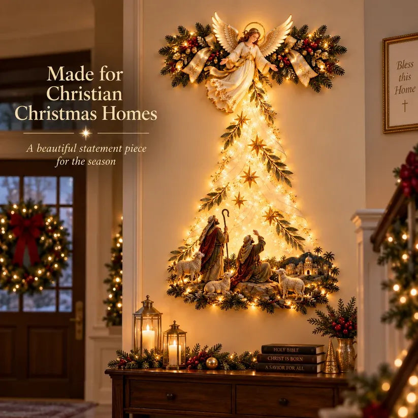 ✨ Christmas Angel Shepherd Wall Art with LED Lights – Nativity Scene Wall Decor