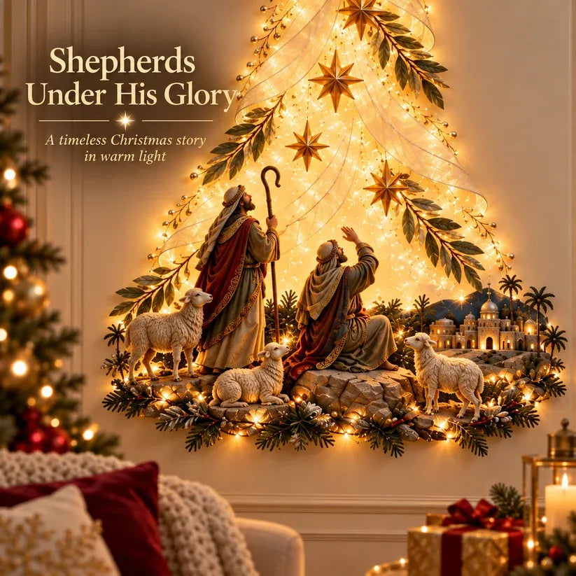 ✨ Christmas Angel Shepherd Wall Art with LED Lights – Nativity Scene Wall Decor