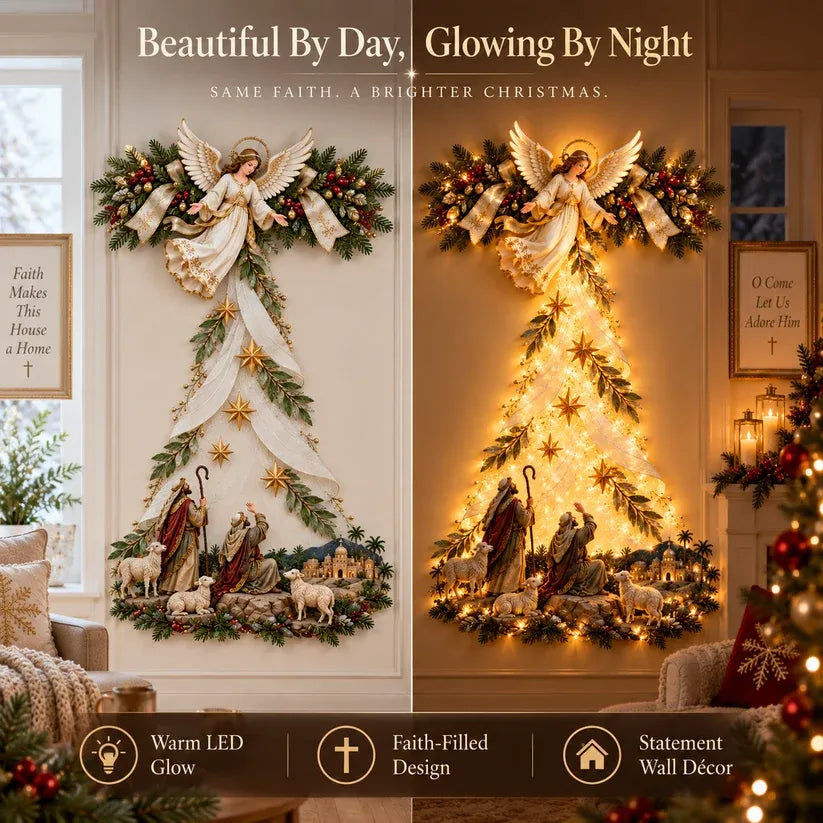 ✨ Christmas Angel Shepherd Wall Art with LED Lights – Nativity Scene Wall Decor