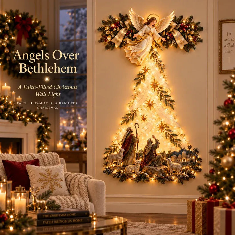 ✨ Christmas Angel Shepherd Wall Art with LED Lights – Nativity Scene Wall Decor