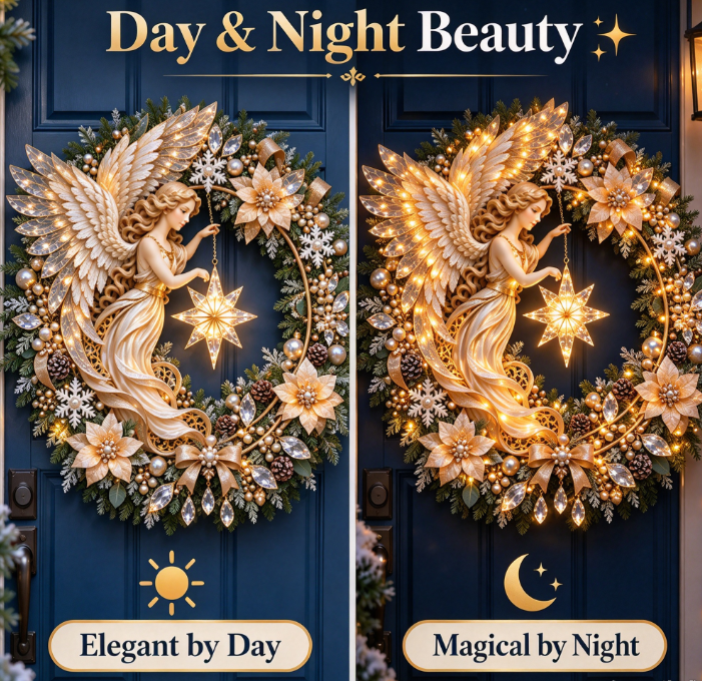 ✨🕊️ Light Up Your Christmas Door – Angel LED Wreath with Glowing Star