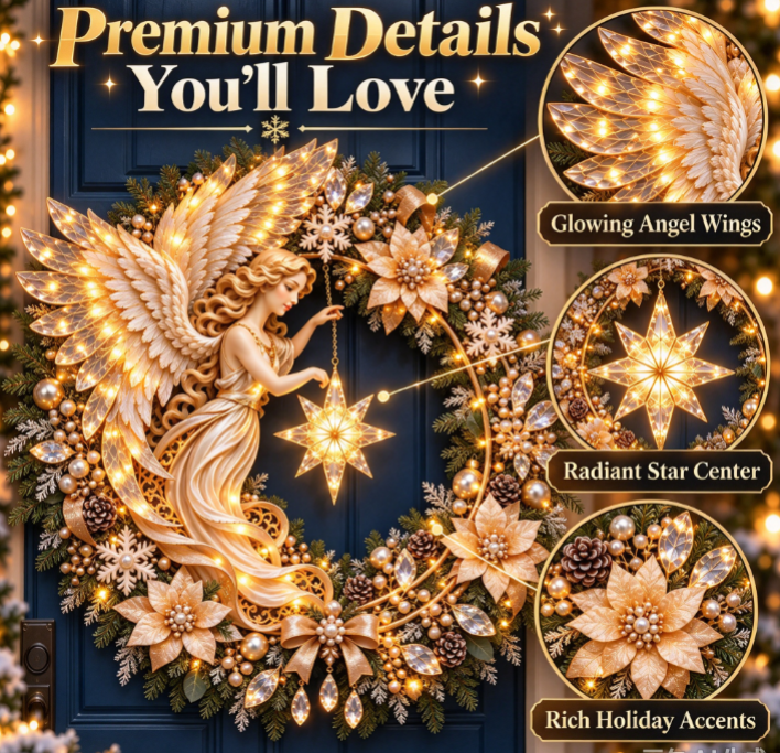 ✨🕊️ Light Up Your Christmas Door – Angel LED Wreath with Glowing Star