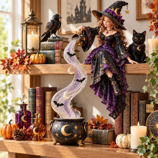 🧙 Halloween Magic Cascade Shelf Light – LED Witch & Fantasy Figurine