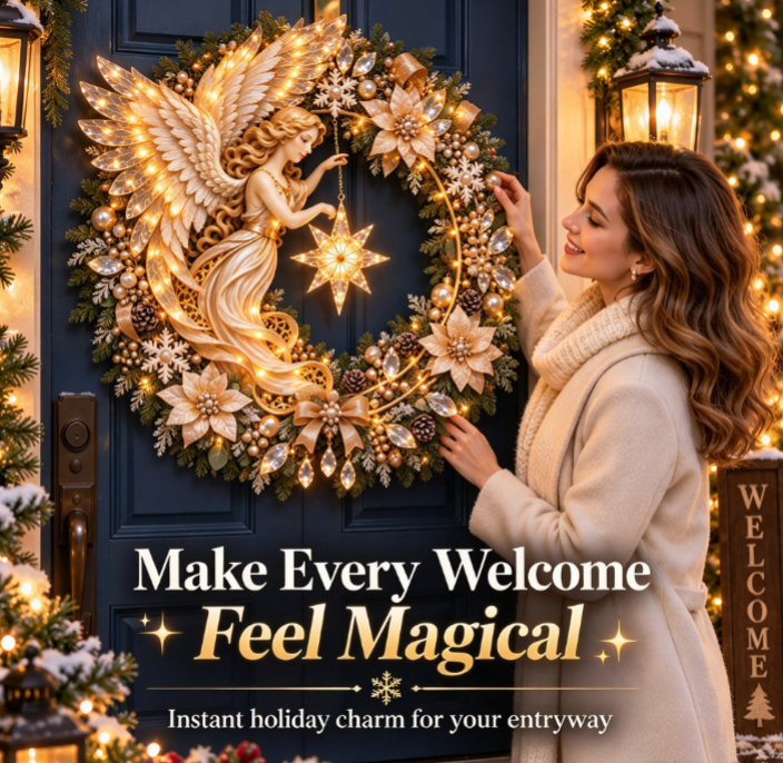 ✨🕊️ Light Up Your Christmas Door – Angel LED Wreath with Glowing Star