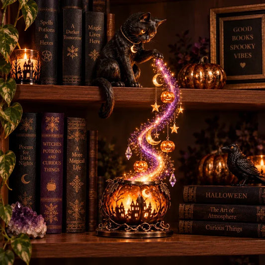 🧙 Halloween Magic Cascade Shelf Light – LED Witch & Fantasy Figurine