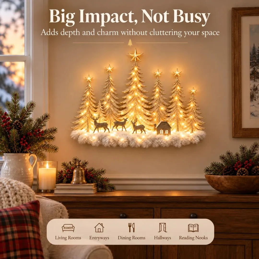 🌲 Enter a Winter Wonderland - Lighted Woodland Forest Wall Decor