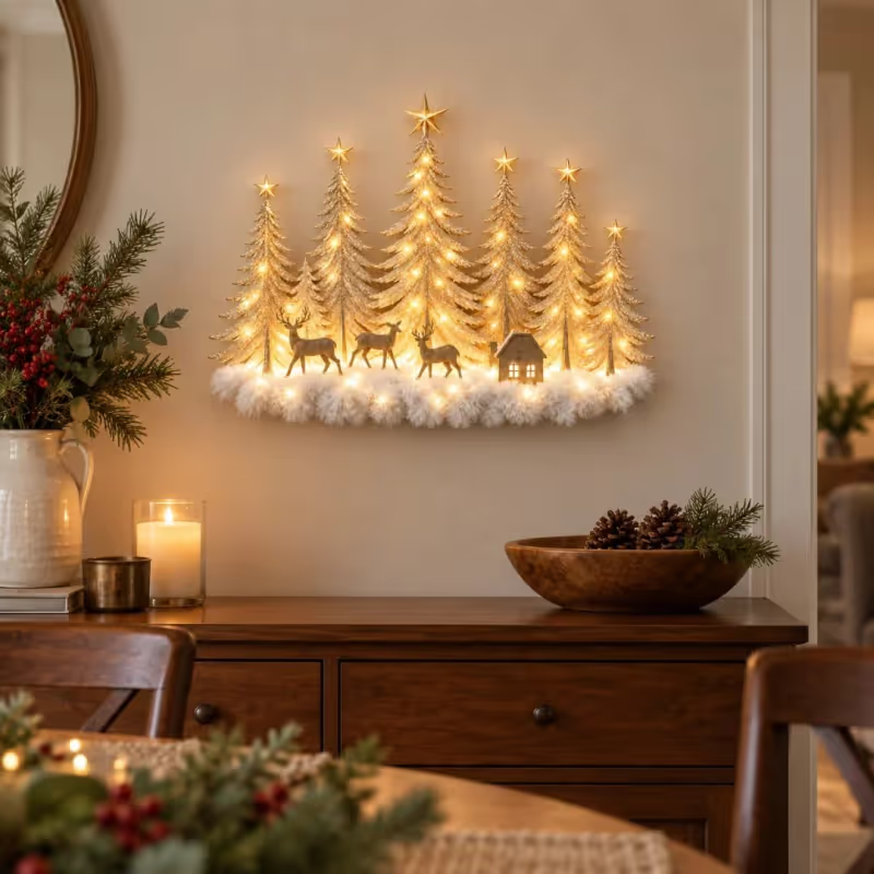 🌲 Enter a Winter Wonderland - Lighted Woodland Forest Wall Decor