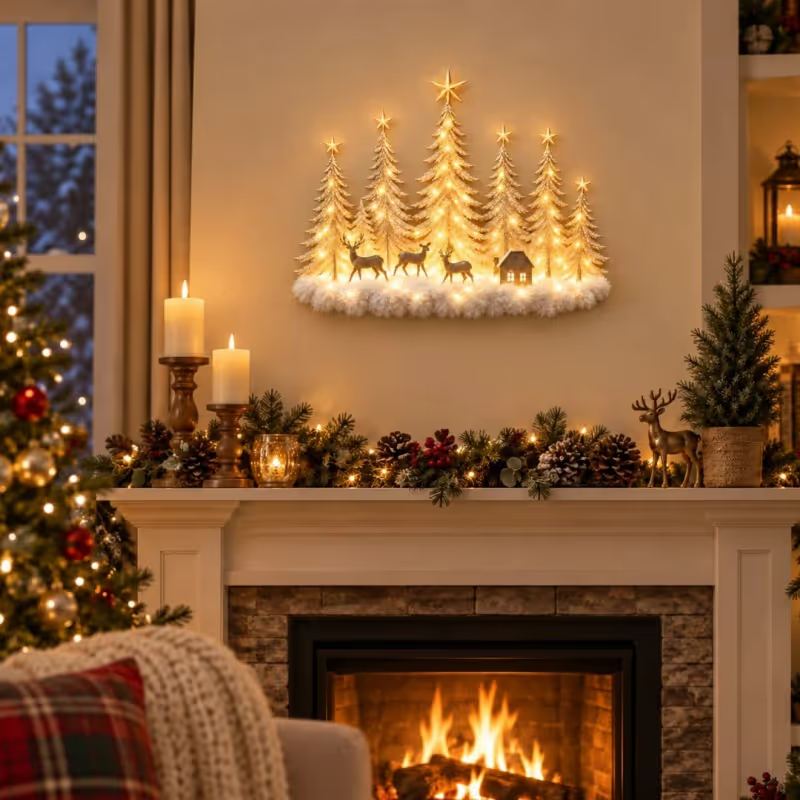 🌲 Enter a Winter Wonderland - Lighted Woodland Forest Wall Decor