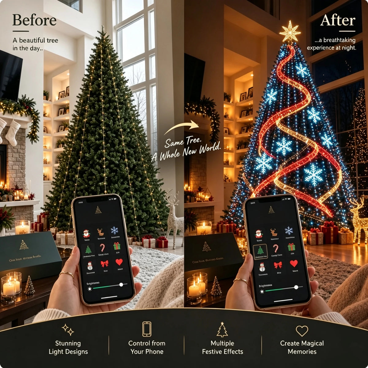 🎄 Smart LED Christmas Tree Lights – App-Controlled Holiday Display