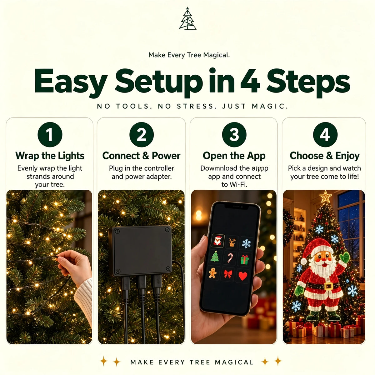 🎄 Smart LED Christmas Tree Lights – App-Controlled Holiday Display