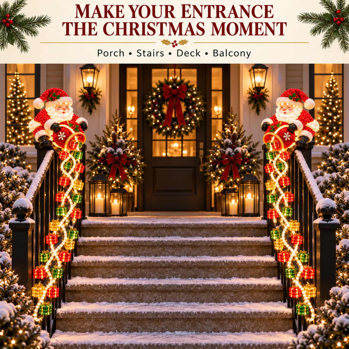 🎅 Lighted Santa Gift Cascade Railing Decor – Turn Your Railing Into a Christmas Scene