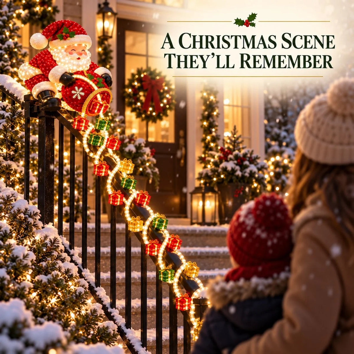 🎅 Lighted Santa Gift Cascade Railing Decor – Turn Your Railing Into a Christmas Scene
