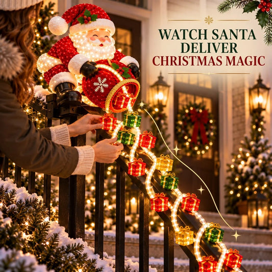 🎅 Lighted Santa Gift Cascade Railing Decor – Turn Your Railing Into a Christmas Scene