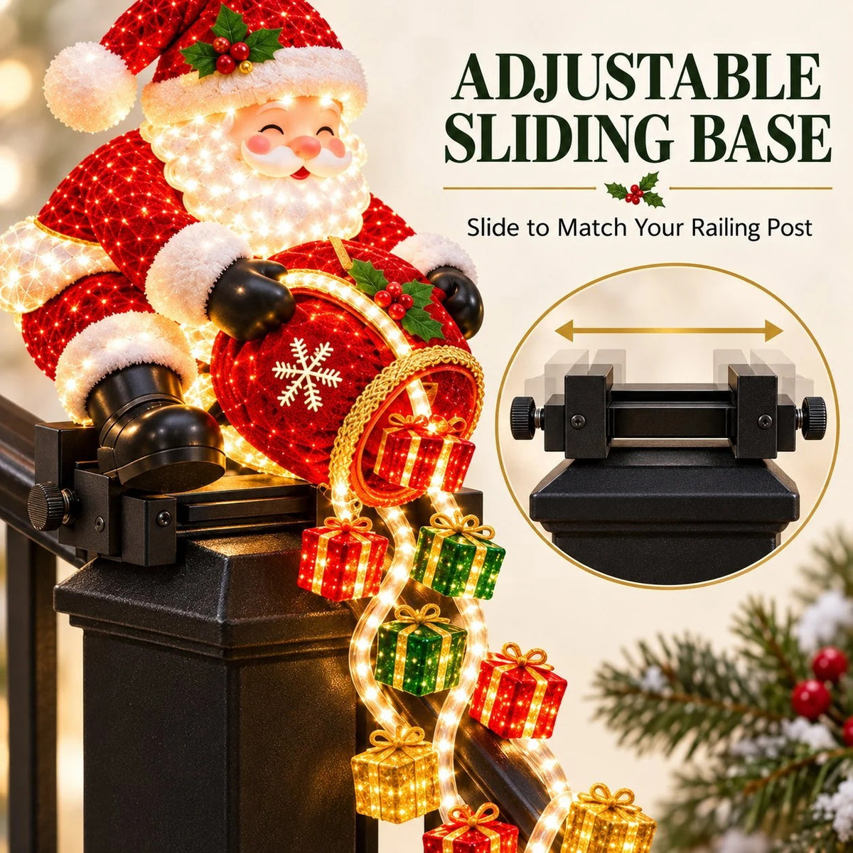 🎅 Lighted Santa Gift Cascade Railing Decor – Turn Your Railing Into a Christmas Scene