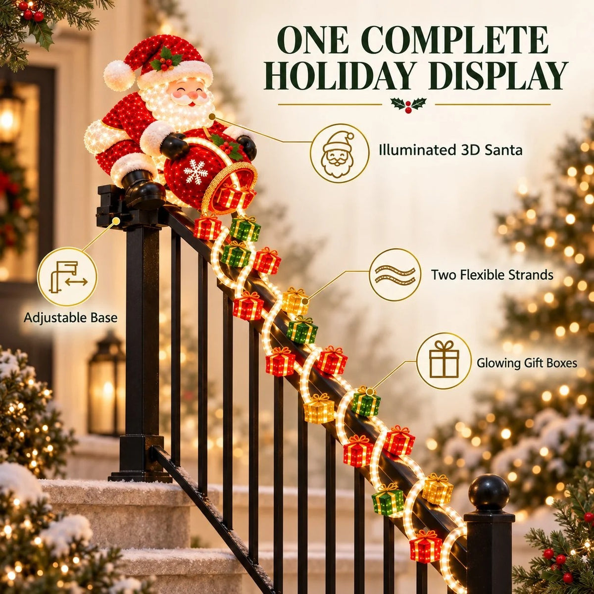 🎅 Lighted Santa Gift Cascade Railing Decor – Turn Your Railing Into a Christmas Scene